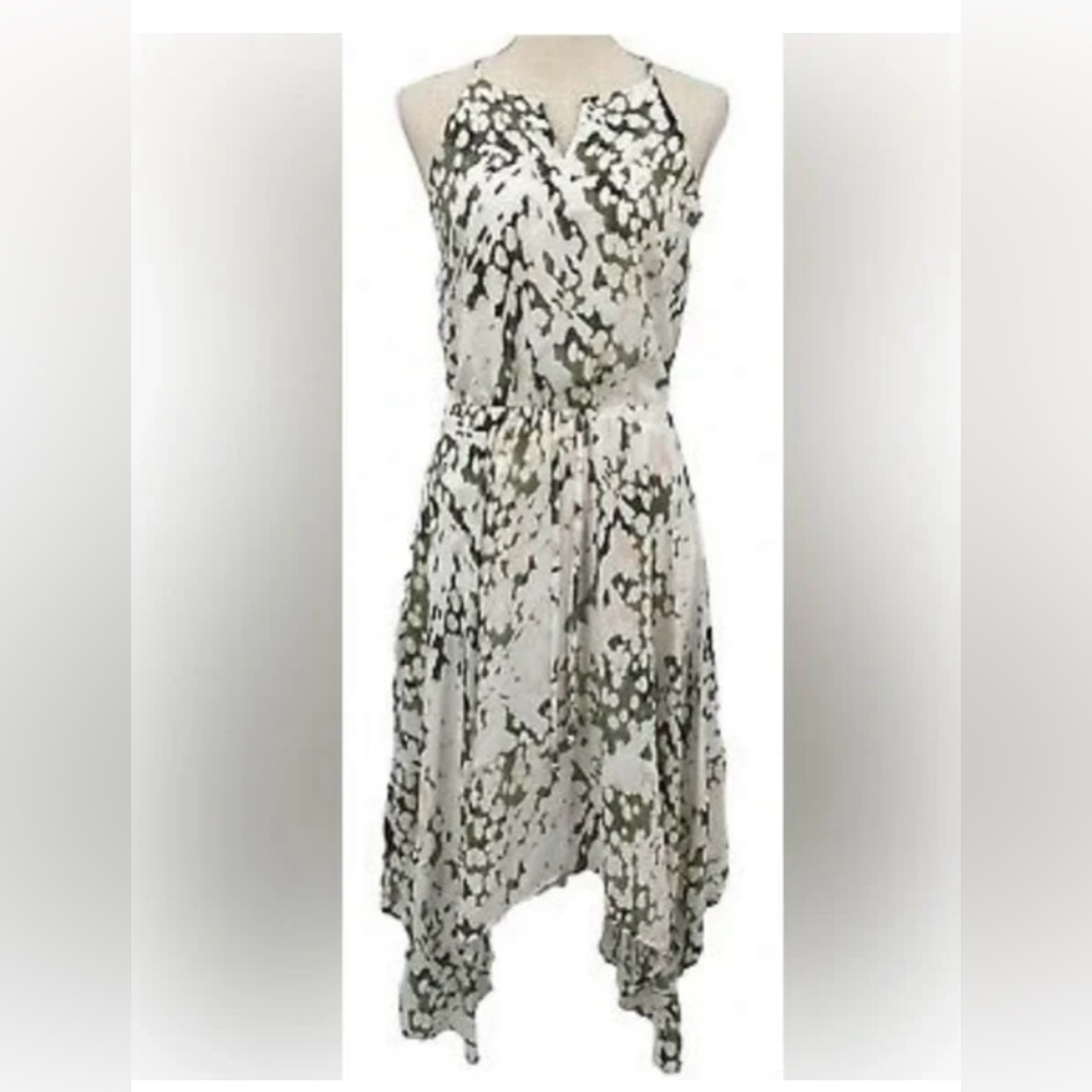 Mossimo Halter Top Asymmetric Multicolor Print Dress Elastic Waist Lined